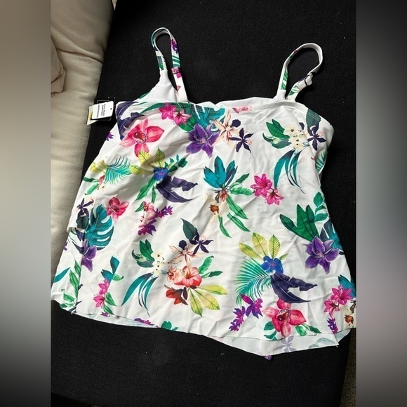Island Escape Tankini Swimsuit Top Underwire Removable Pads Floral 8 Full Bust - Picture 12 of 13